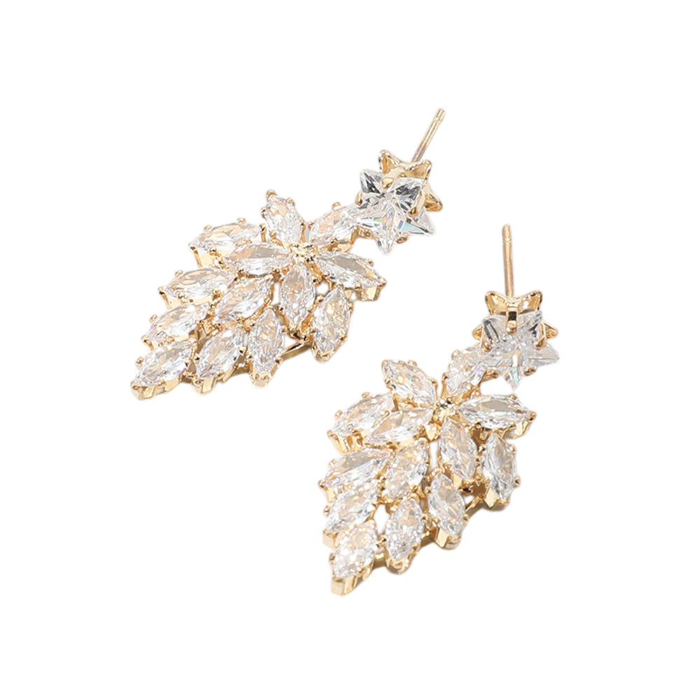 iLLASPARKZ Star CZ Stone Pointed Marquise Stone Cluster Dangle Evening Earrings