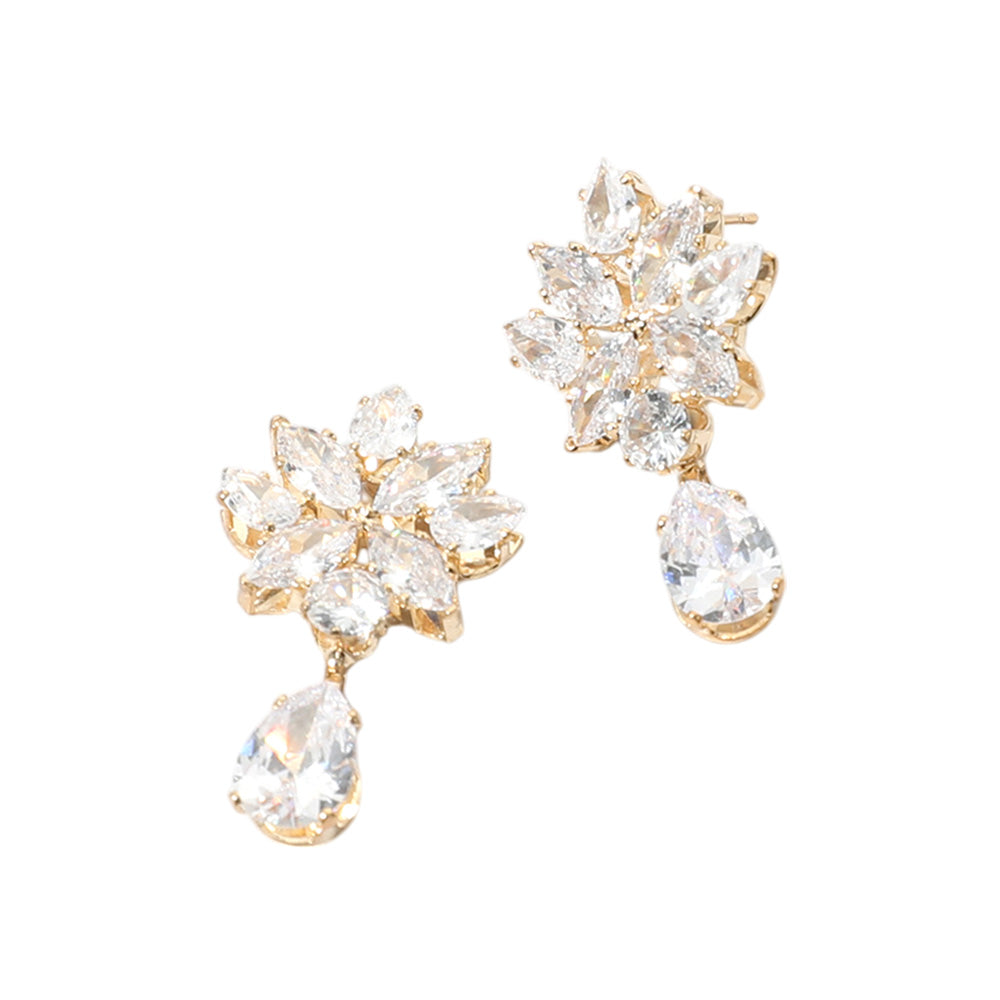 iLLASPARKZ Flower CZ Stone Cluster Teardrop Dangle Evening Earrings