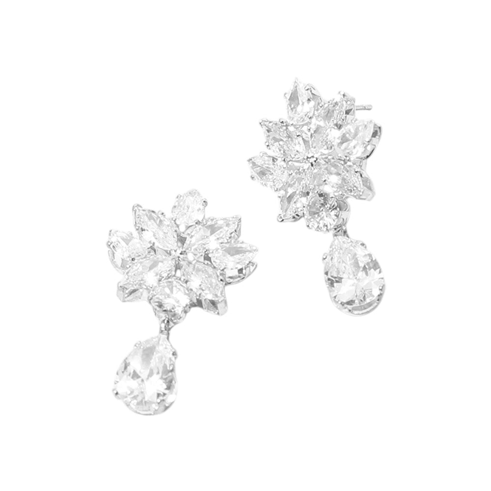 iLLASPARKZ Flower CZ Stone Cluster Teardrop Dangle Evening Earrings