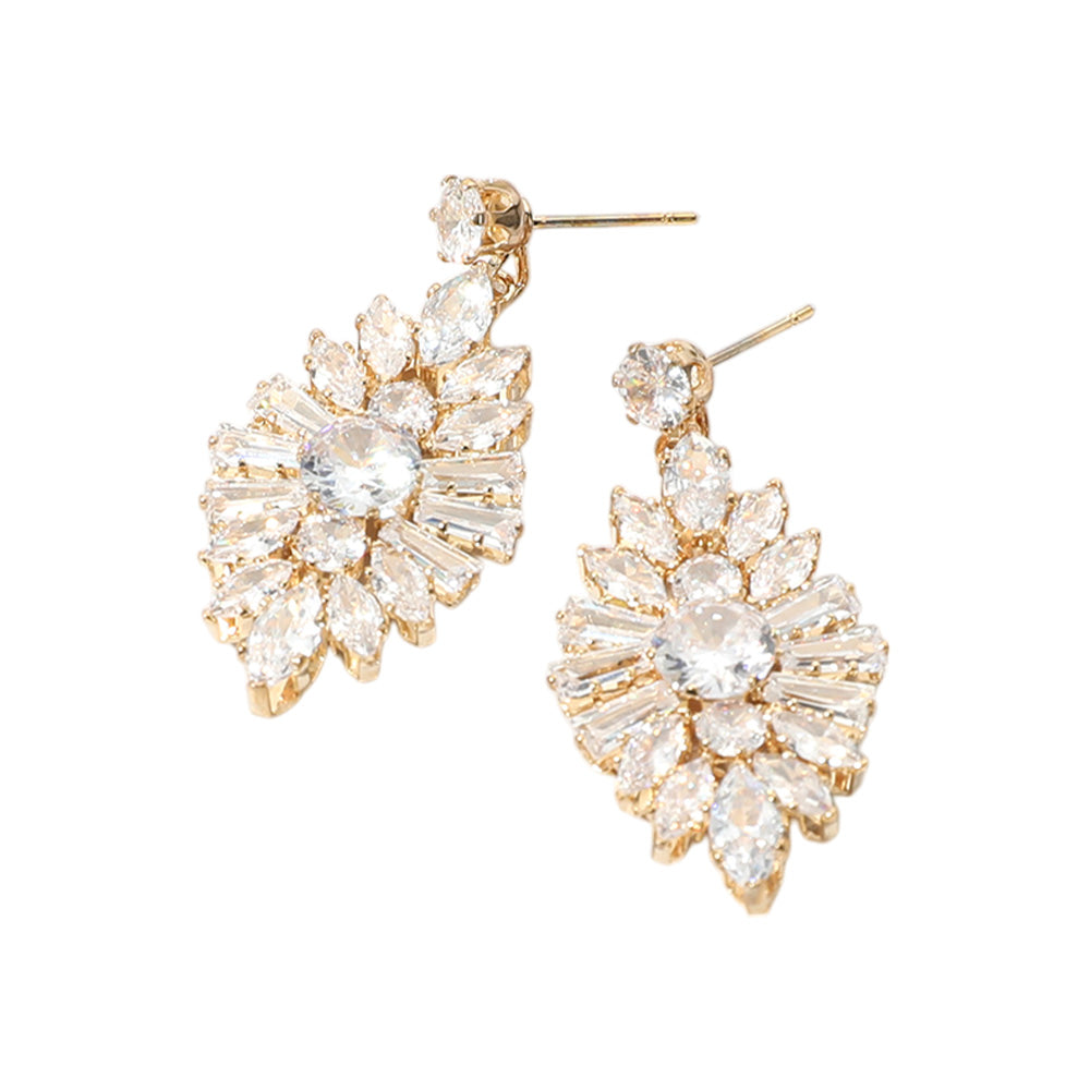 iLLASPARKZ Marquise Baguette CZ Stone Cluster Dangle Evening Earrings