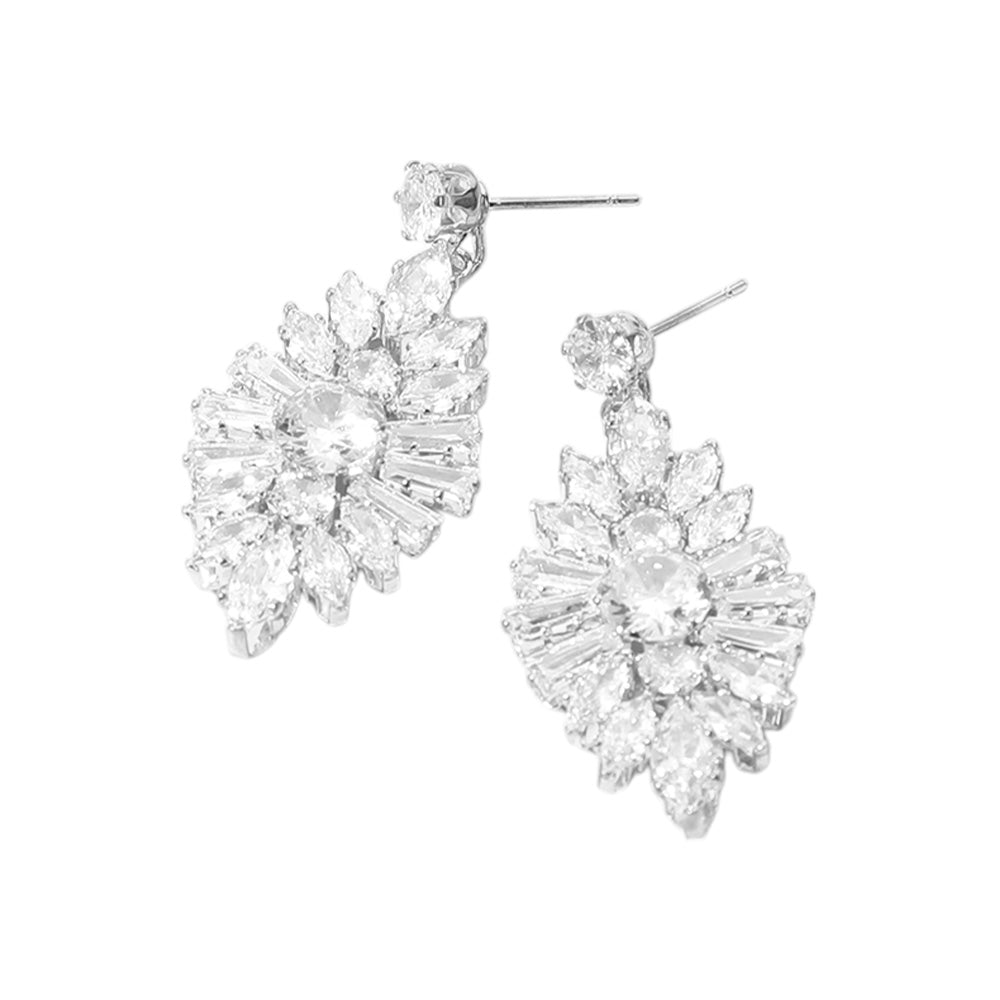 iLLASPARKZ Marquise Baguette CZ Stone Cluster Dangle Evening Earrings