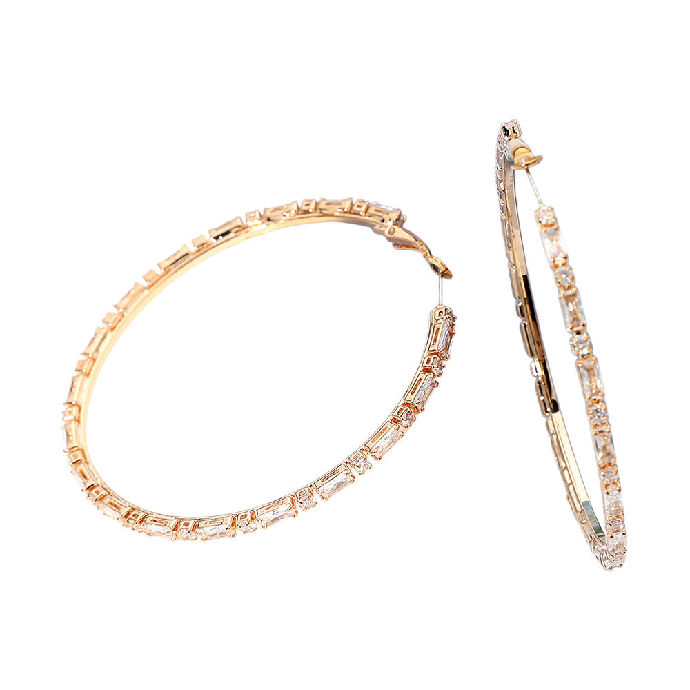 iLLASPARKZ Baguette CZ Stone Cluster Around Hoop Evening Earrings