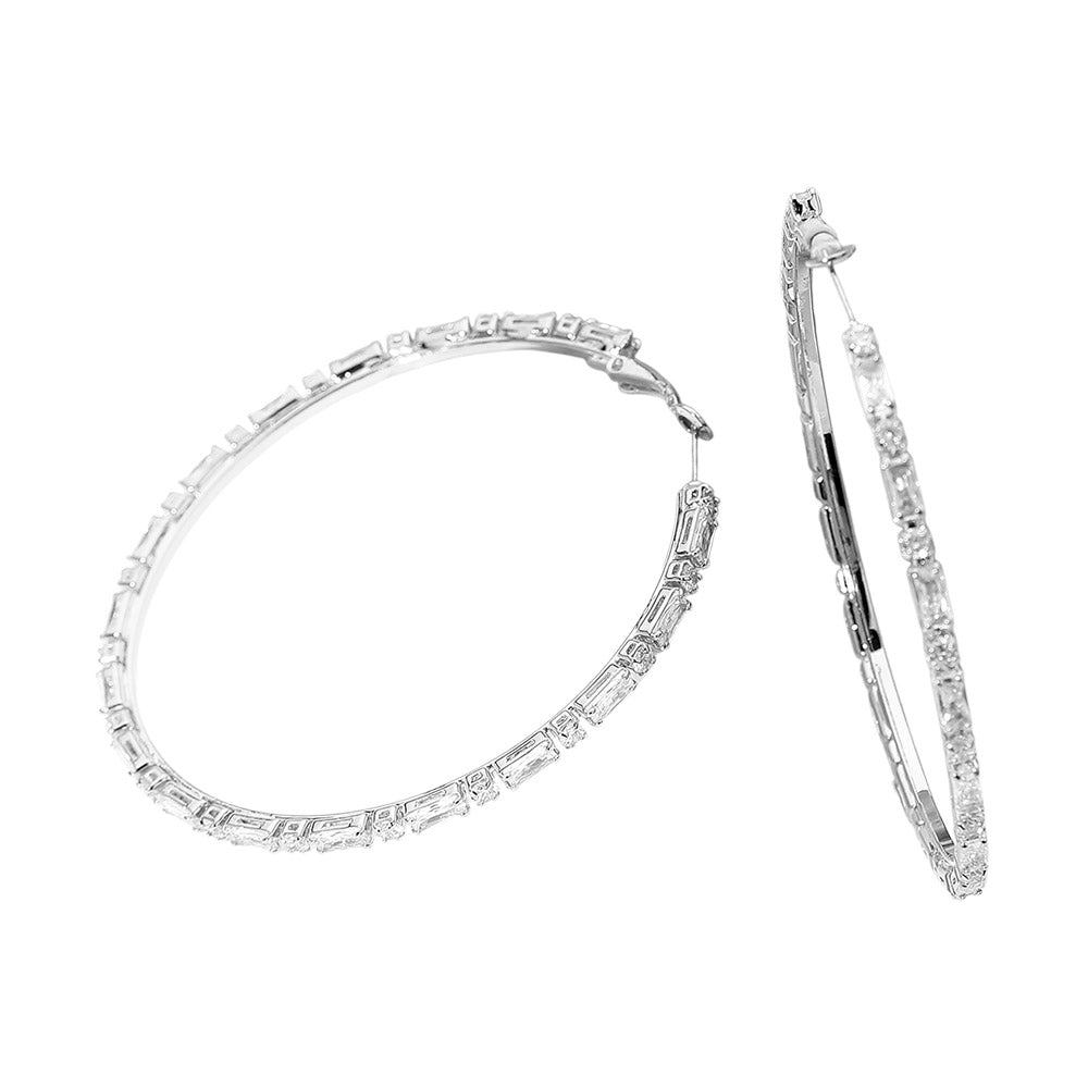 iLLASPARKZ Baguette CZ Stone Cluster Around Hoop Evening Earrings