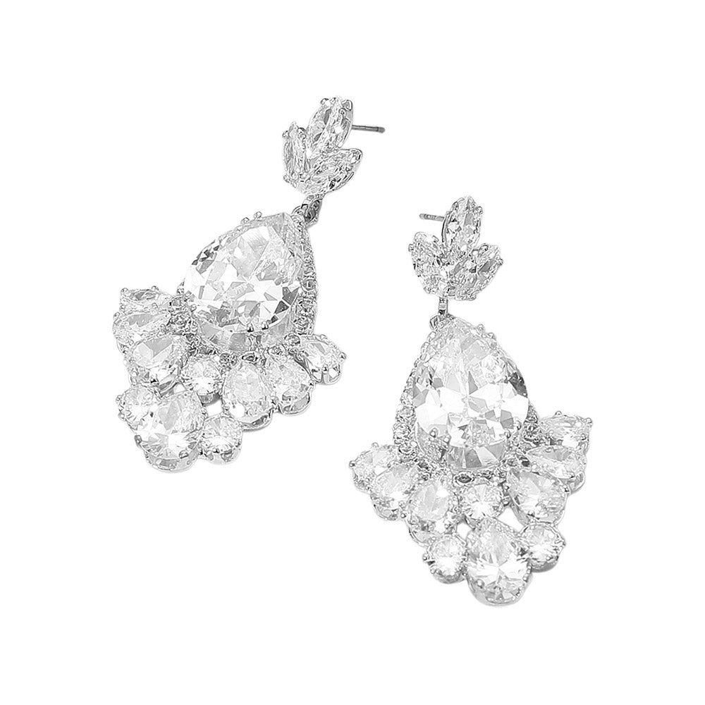 iLLASPARKZ Teardrop CZ Stone Cluster Chandelier Dangle Evening Earrings