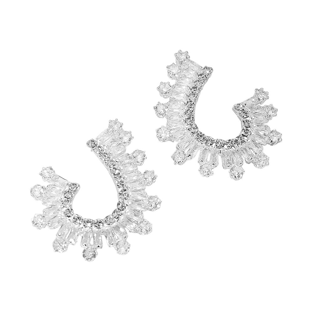iLLASPARKZ CZ Stone Cluster Embellished Sculptural Evening Earrings