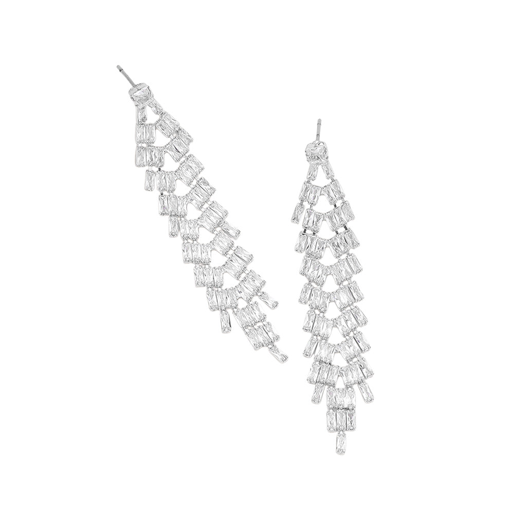 iLLASPARKZ Baguette CZ Stone Cluster Chandelier Dropdown Evening Earrings