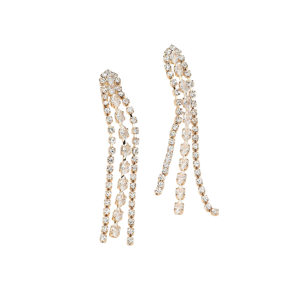 iLLASPARKZ Marquise Round CZ Stone Fringe Dropdown Evening Earrings