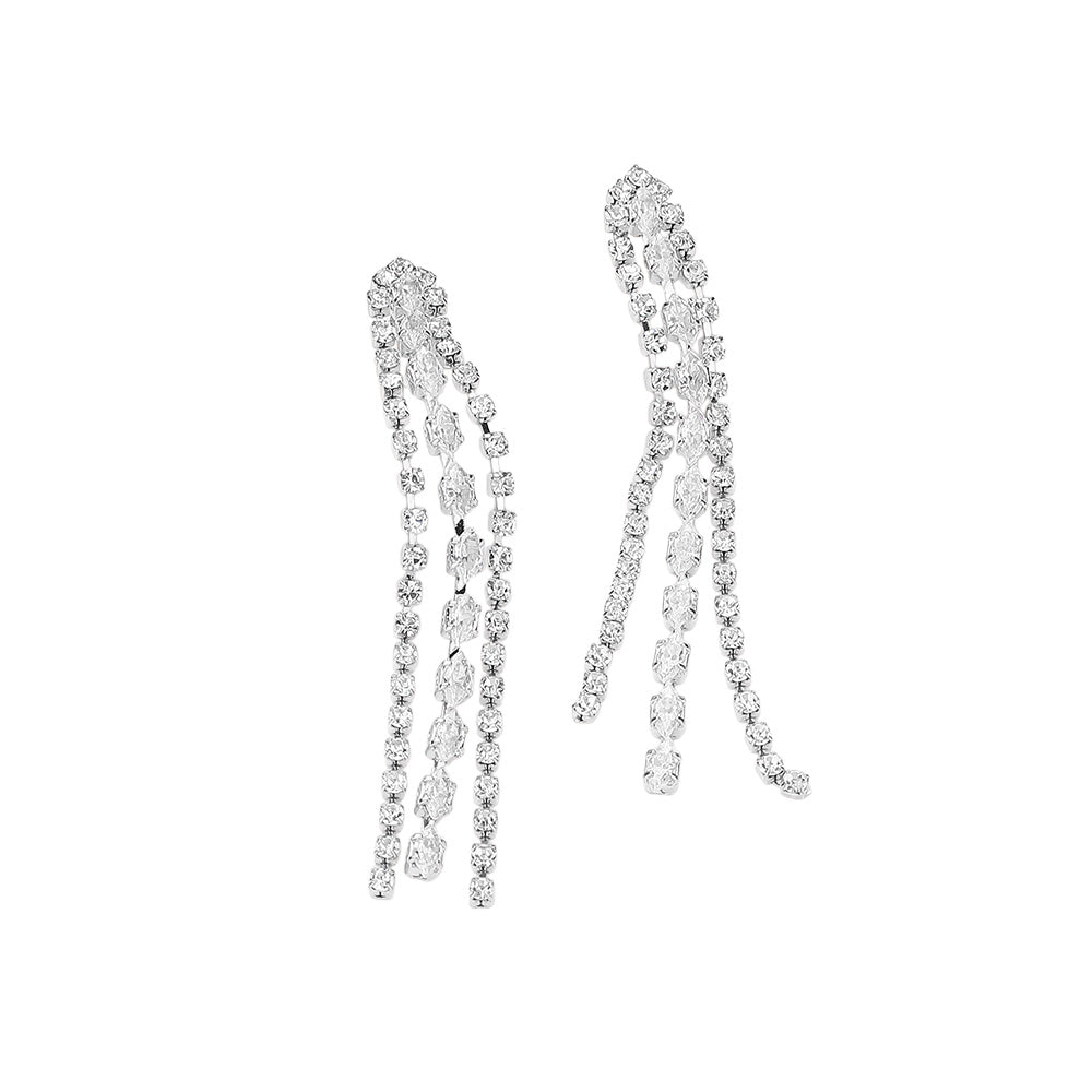 iLLASPARKZ Marquise Round CZ Stone Fringe Dropdown Evening Earrings
