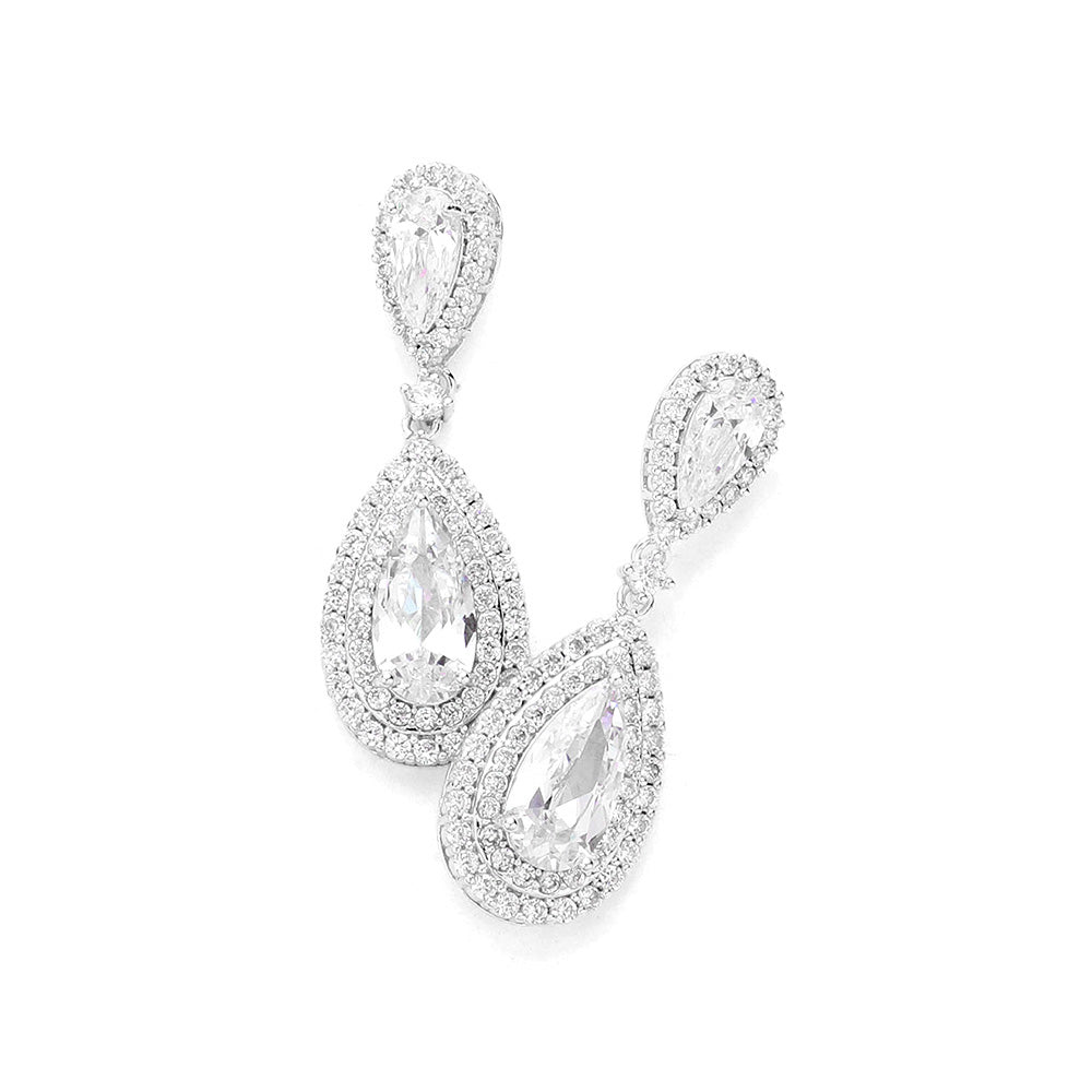 iLLASPARKZ CZ Double Teardrop Stone Link Dangle Evening Earrings