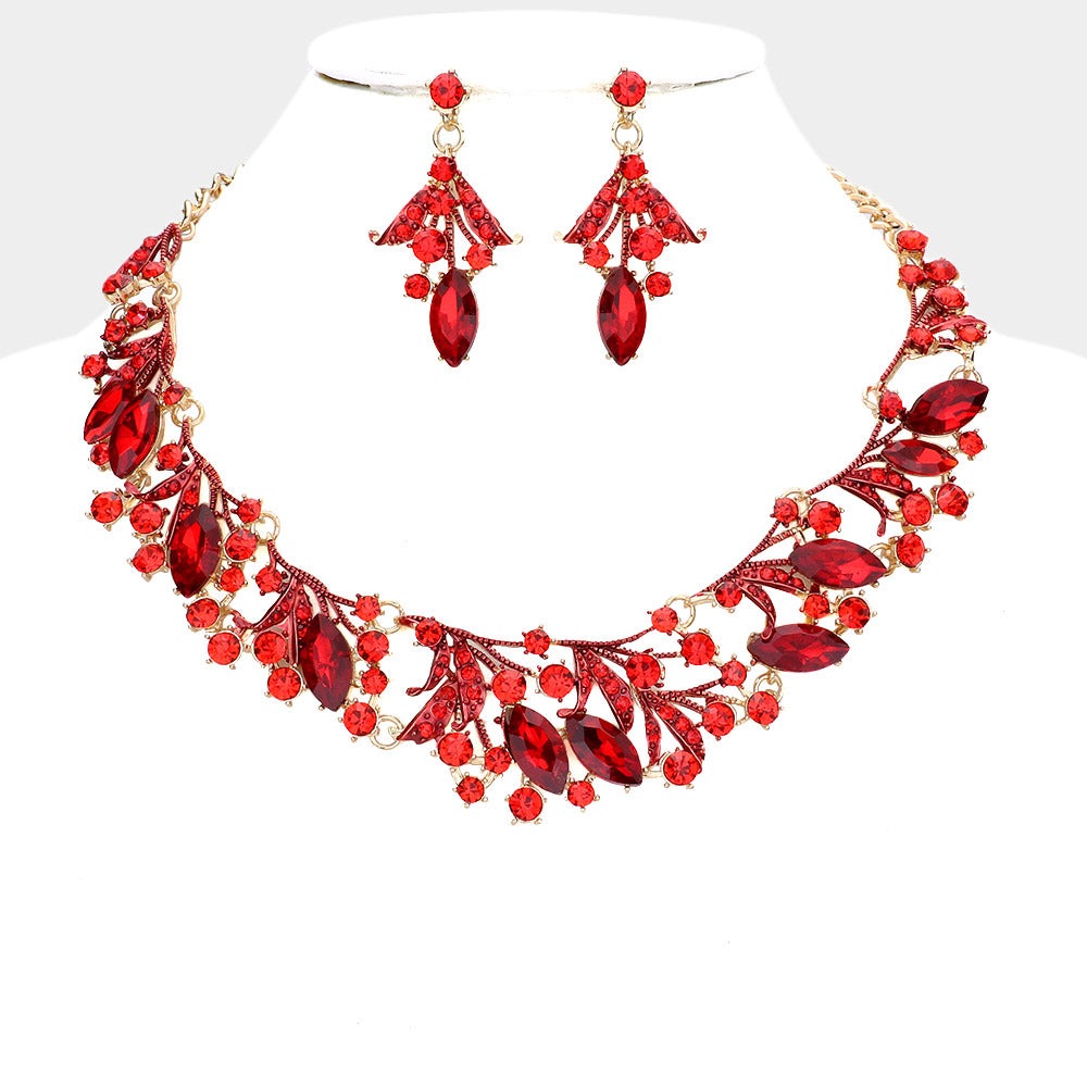 iLLASPARKZ Marquise Stone Accented Leaf Evening Necklace