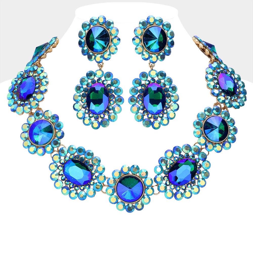 iLLASPARKZ Round Oval Stone Accented Evening Necklace