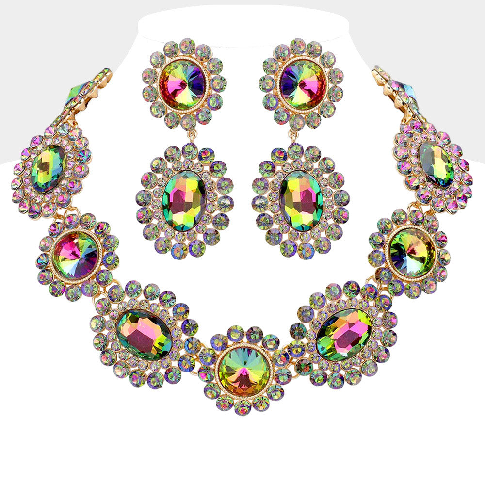 iLLASPARKZ Round Oval Stone Accented Evening Necklace