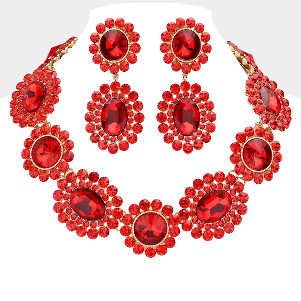 iLLASPARKZ Round Oval Stone Accented Evening Necklace