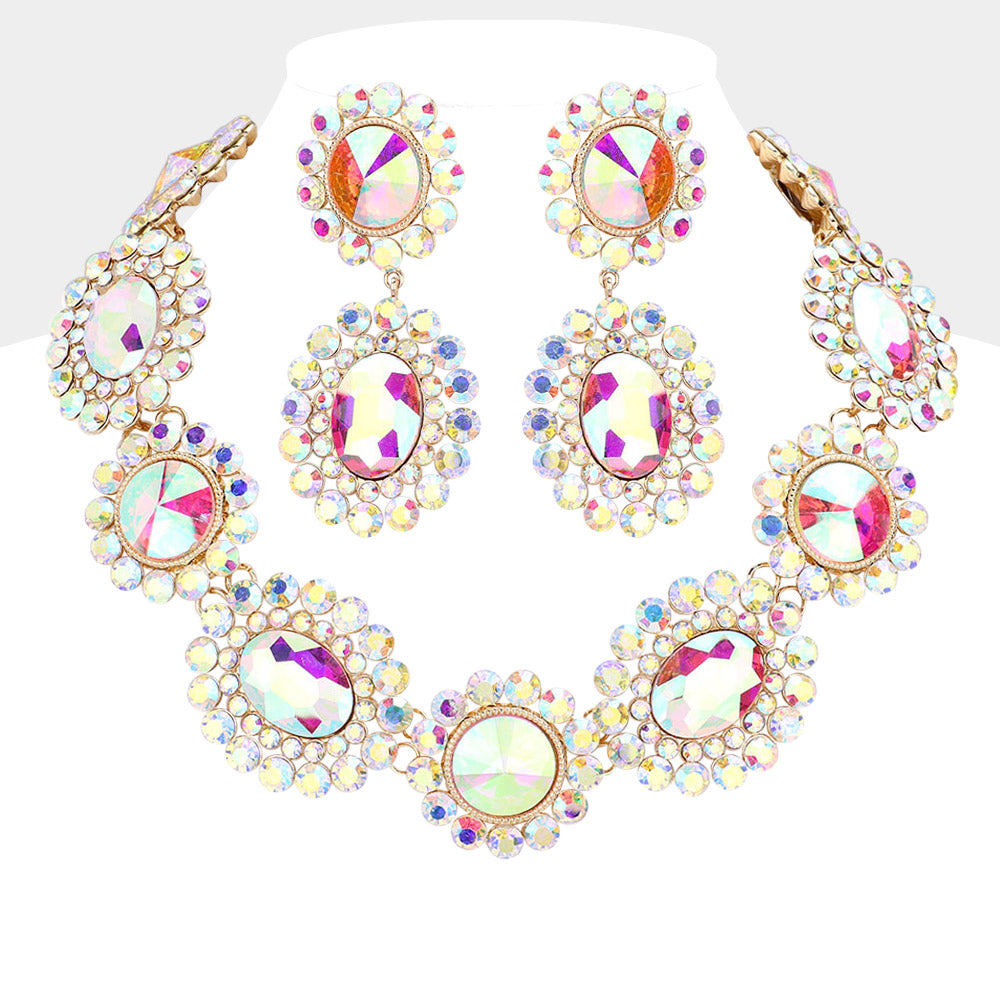 iLLASPARKZ Round Oval Stone Accented Evening Necklace