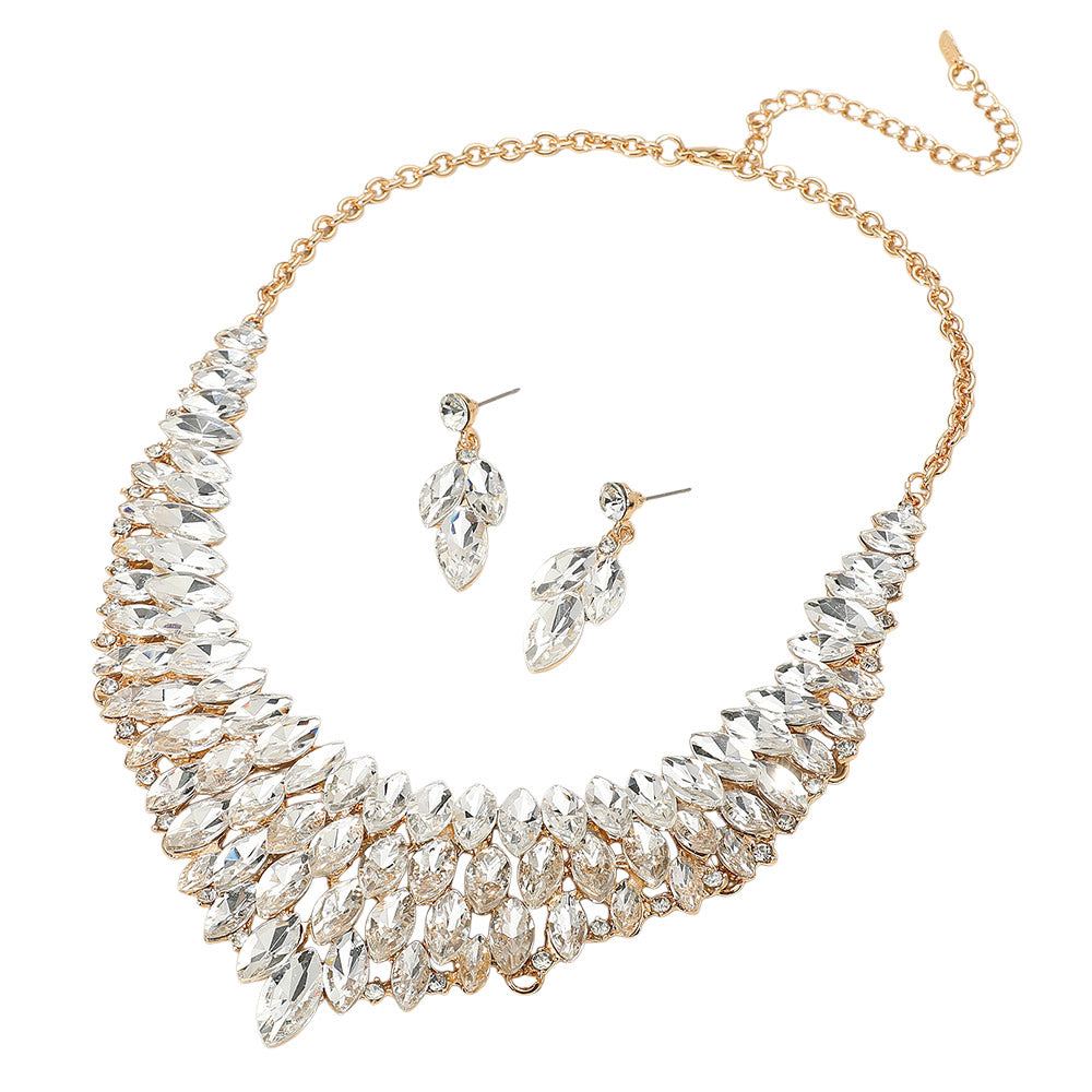 iLLASPARKZ Marquise Stone Cluster Embellished Collar Evening Necklace