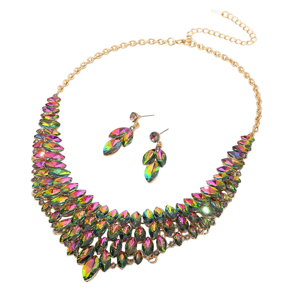 iLLASPARKZ Marquise Stone Cluster Embellished Collar Evening Necklace