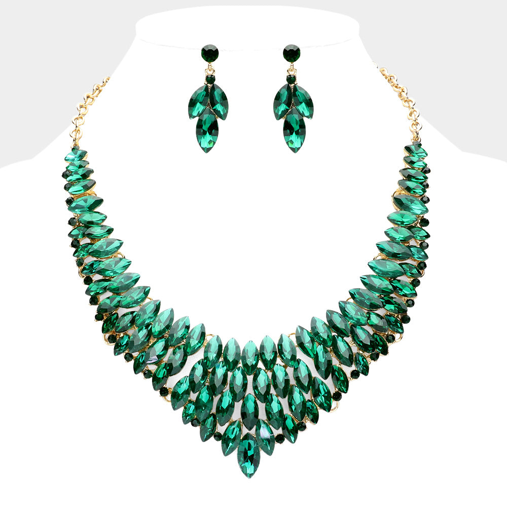 iLLASPARKZ Marquise Stone Cluster Embellished Collar Evening Necklace