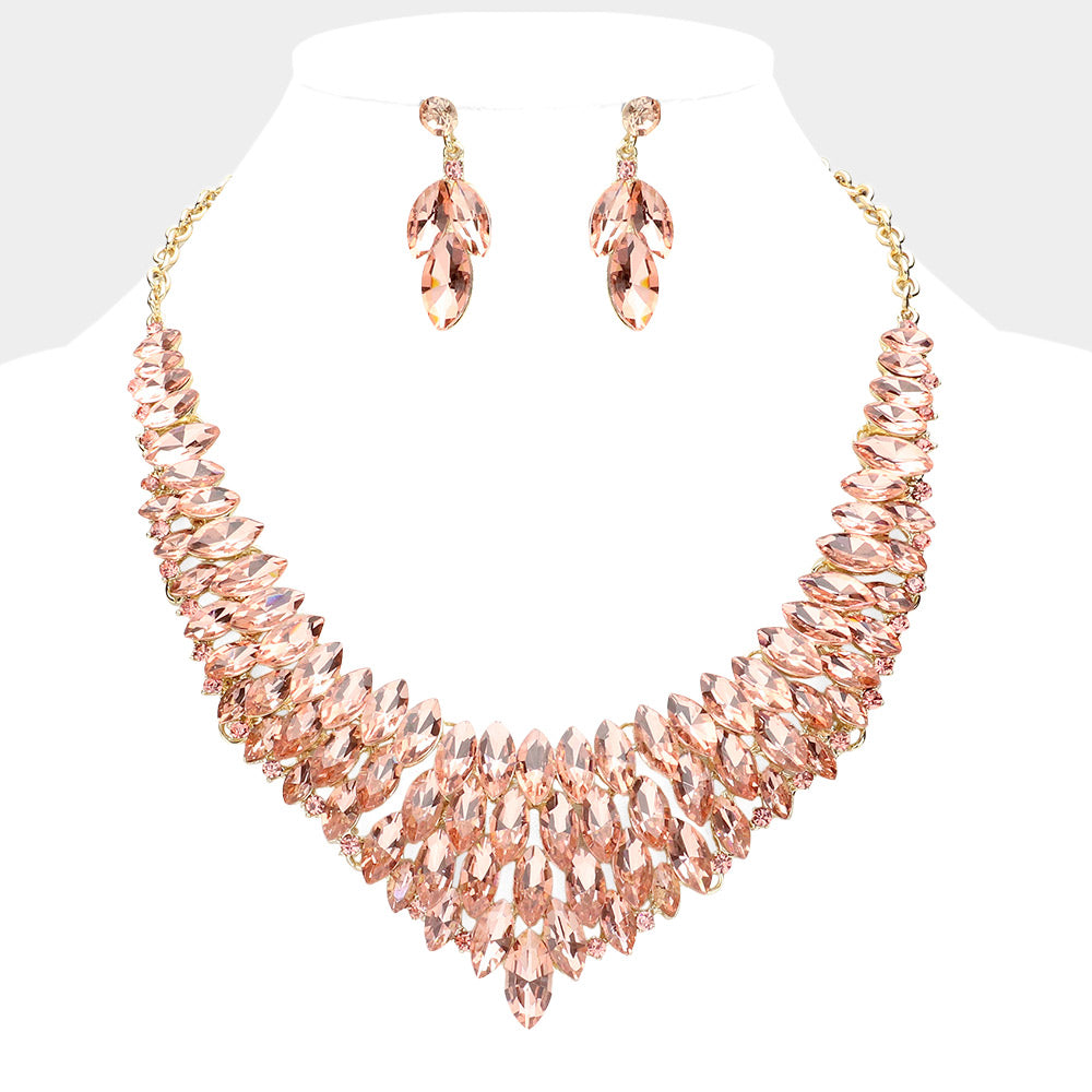 iLLASPARKZ Marquise Stone Cluster Embellished Collar Evening Necklace