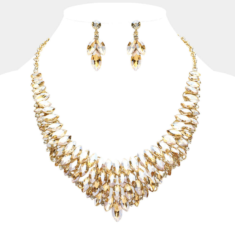 iLLASPARKZ Marquise Stone Cluster Embellished Collar Evening Necklace