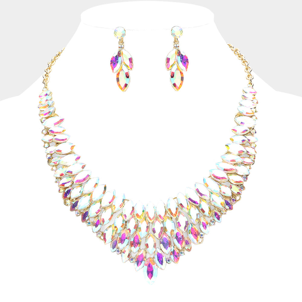 iLLASPARKZ Marquise Stone Cluster Embellished Collar Evening Necklace