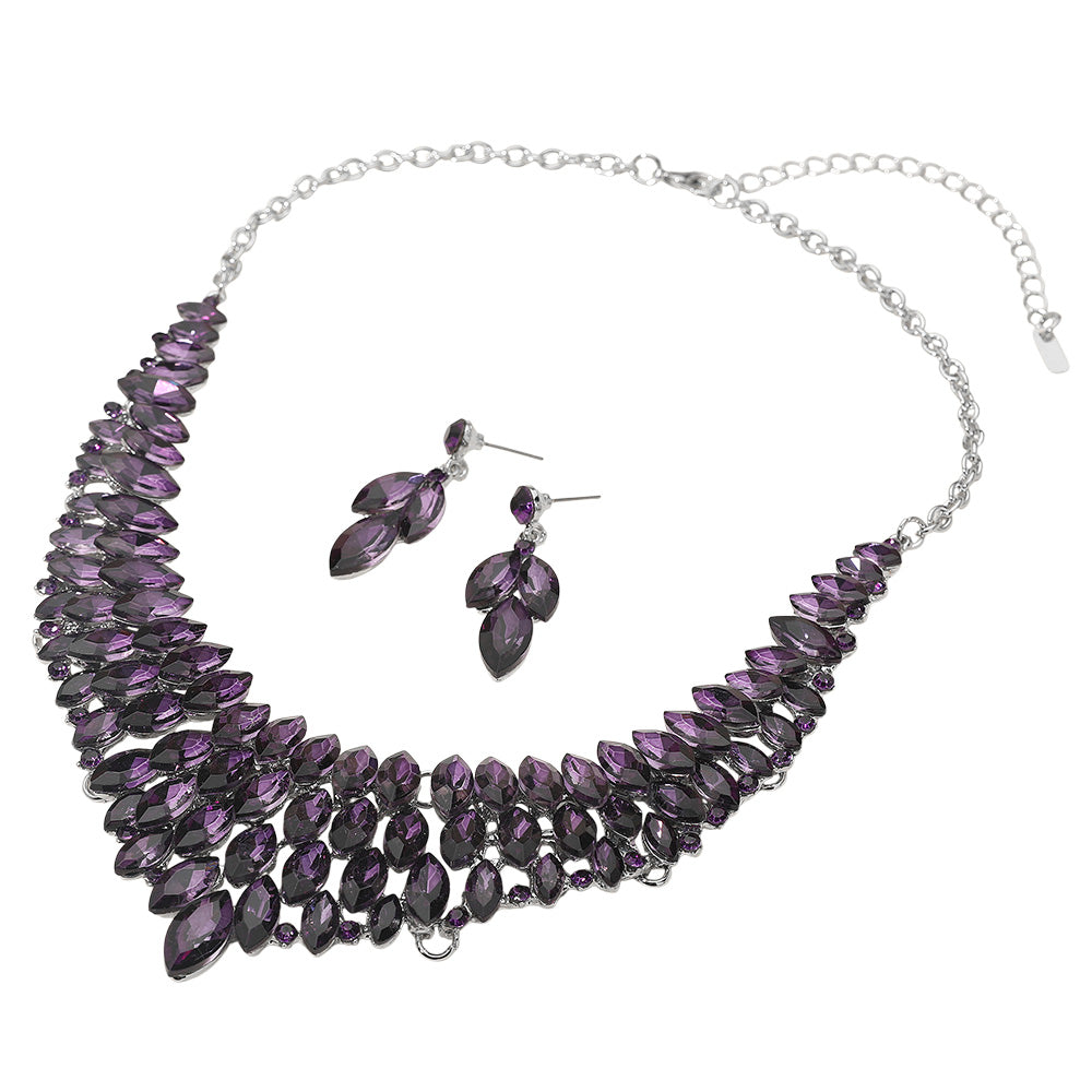 iLLASPARKZ Marquise Stone Cluster Embellished Collar Evening Necklace