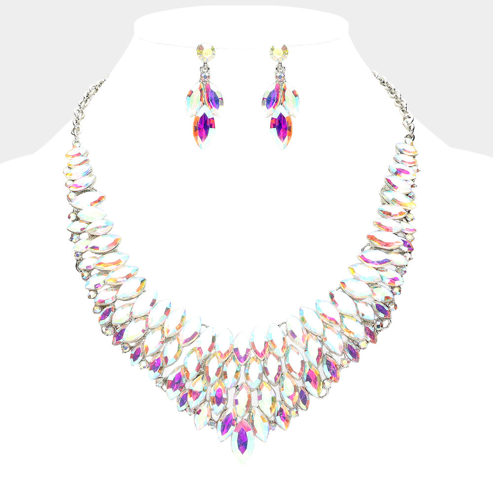 iLLASPARKZ Marquise Stone Cluster Embellished Collar Evening Necklace