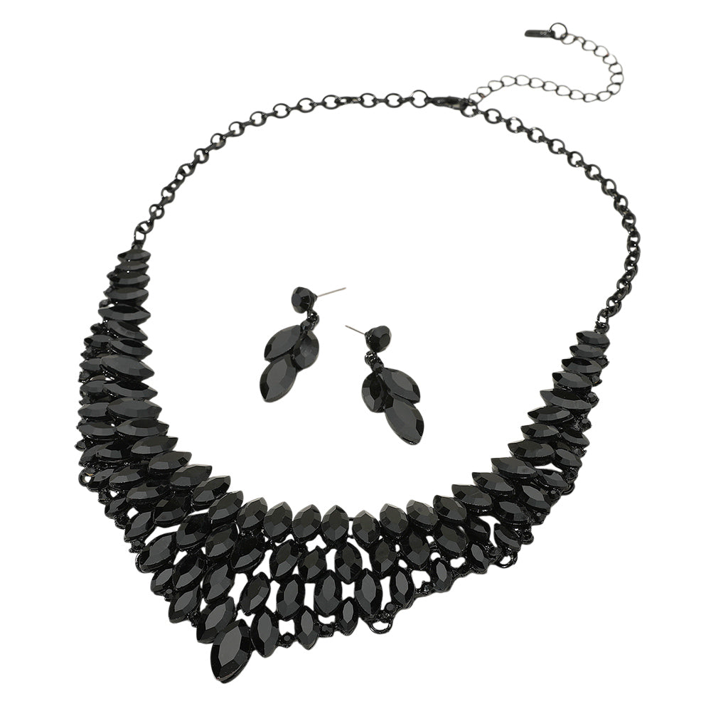 iLLASPARKZ Marquise Stone Cluster Embellished Collar Evening Necklace