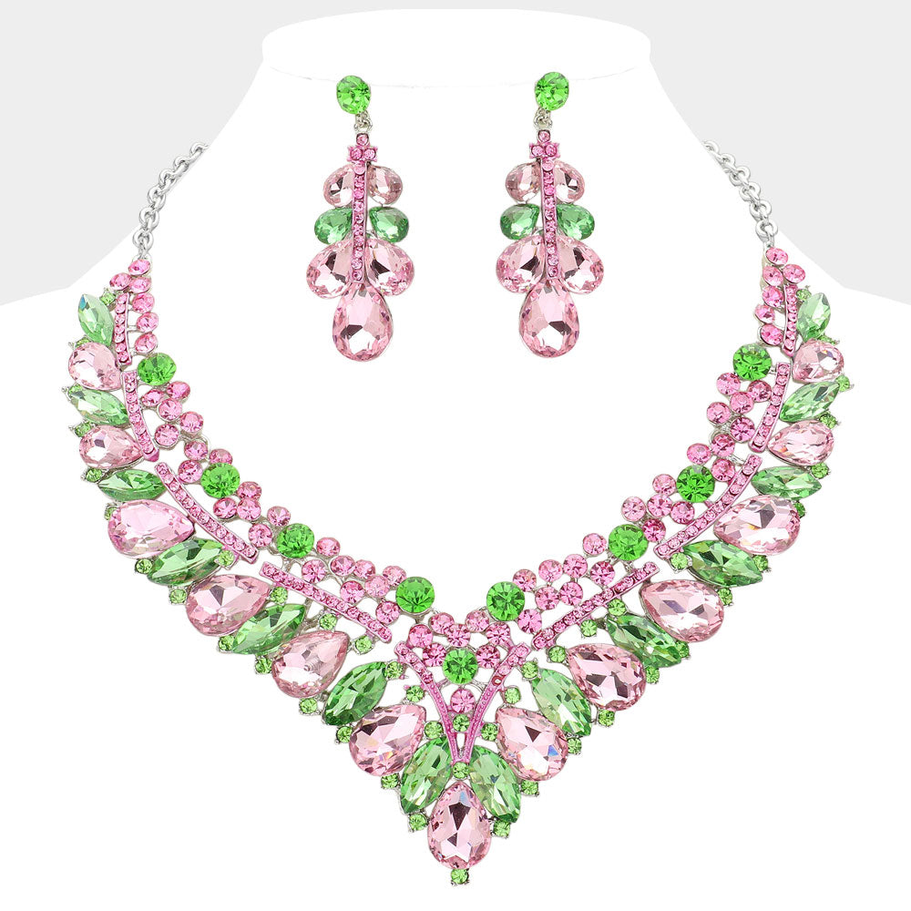 iLLASPARKZ Teardrop Marquise Round Stone Embellished V Shaped Evening Necklace