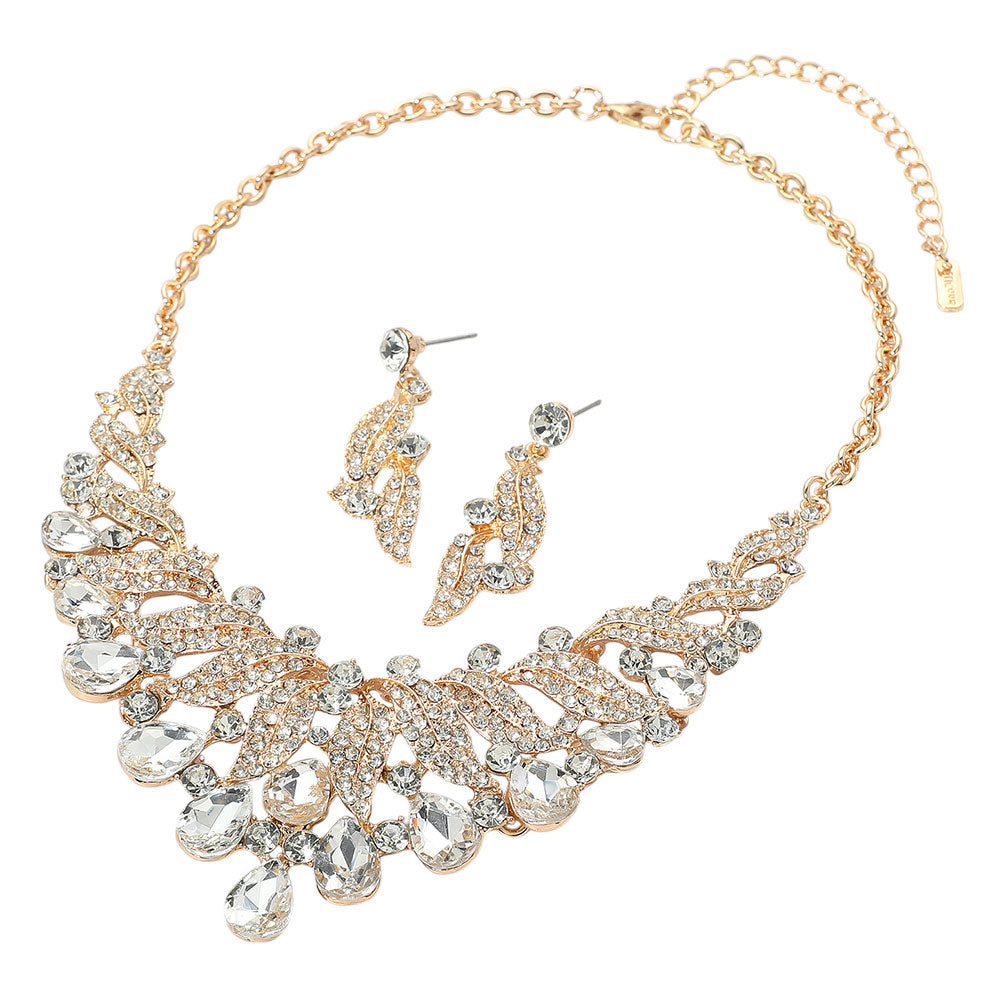 iLLASPARKZ Teardrop Stone Cluster Rhinestone Paved Embellished Collar Evening Necklace