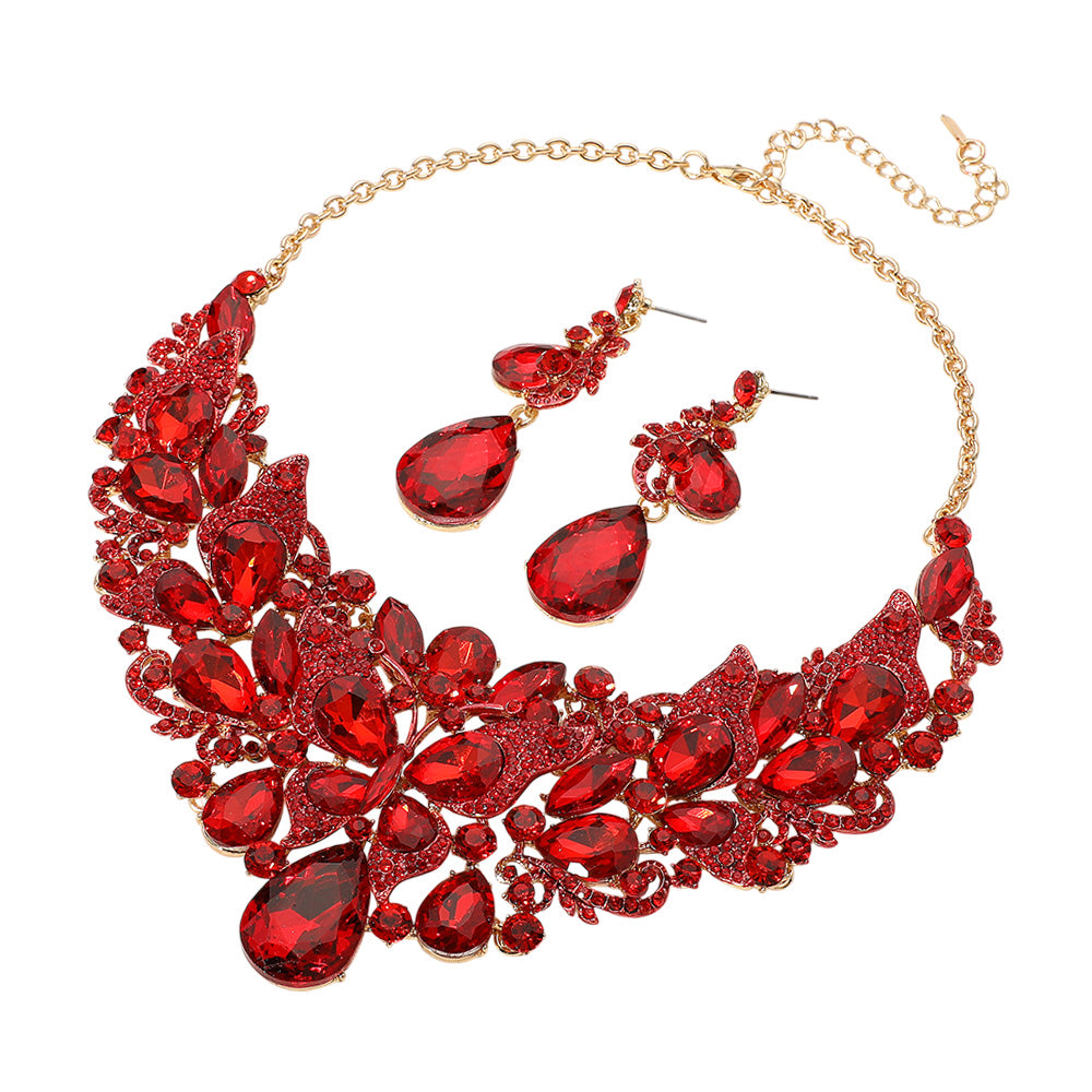 iLLASPARKZ Butterfly Glass Stone Cluster Pointed Teardrop Stone Cluster Evening Necklace