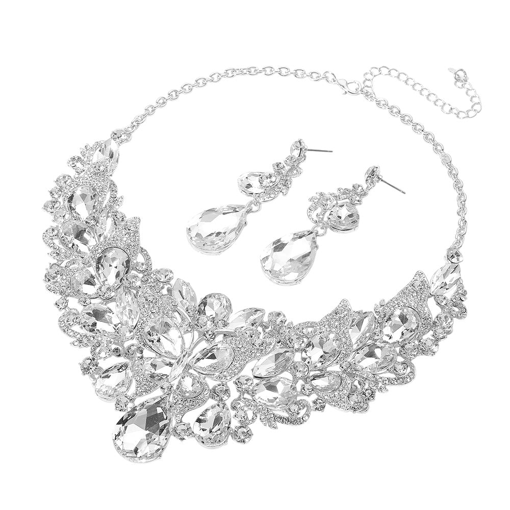 iLLASPARKZ Butterfly Glass Stone Cluster Pointed Teardrop Stone Cluster Evening Necklace