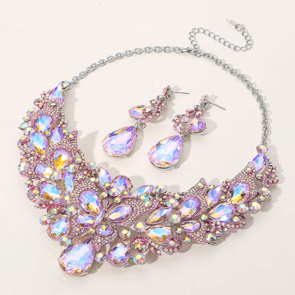 iLLASPARKZ Butterfly Glass Stone Cluster Pointed Teardrop Stone Cluster Evening Necklace