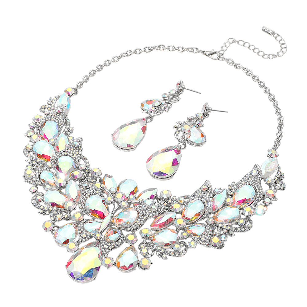 iLLASPARKZ Butterfly Glass Stone Cluster Pointed Teardrop Stone Cluster Evening Necklace