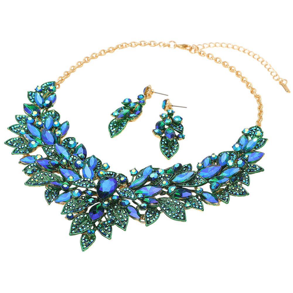 iLLASPARKZ Marquise Glass Stone Cluster Embellished Statement Necklace