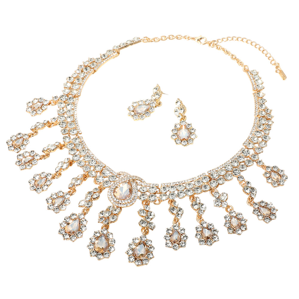 iLLASPARKZ Teardrop Stone Chandelier Evening Necklace