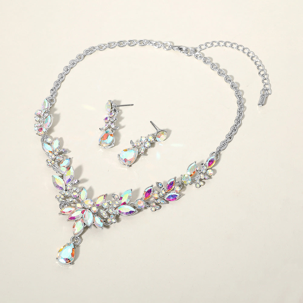 iLLASPARKZ Teardrop Stone Cluster Pointed Marquise Stone Cluster Embellished Evening Necklace