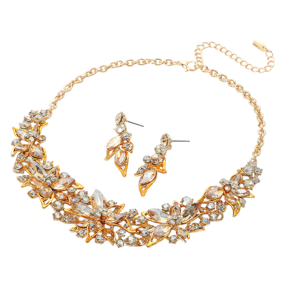 iLLASPARKZ Stone Embellished Flower Collar Evening Necklace