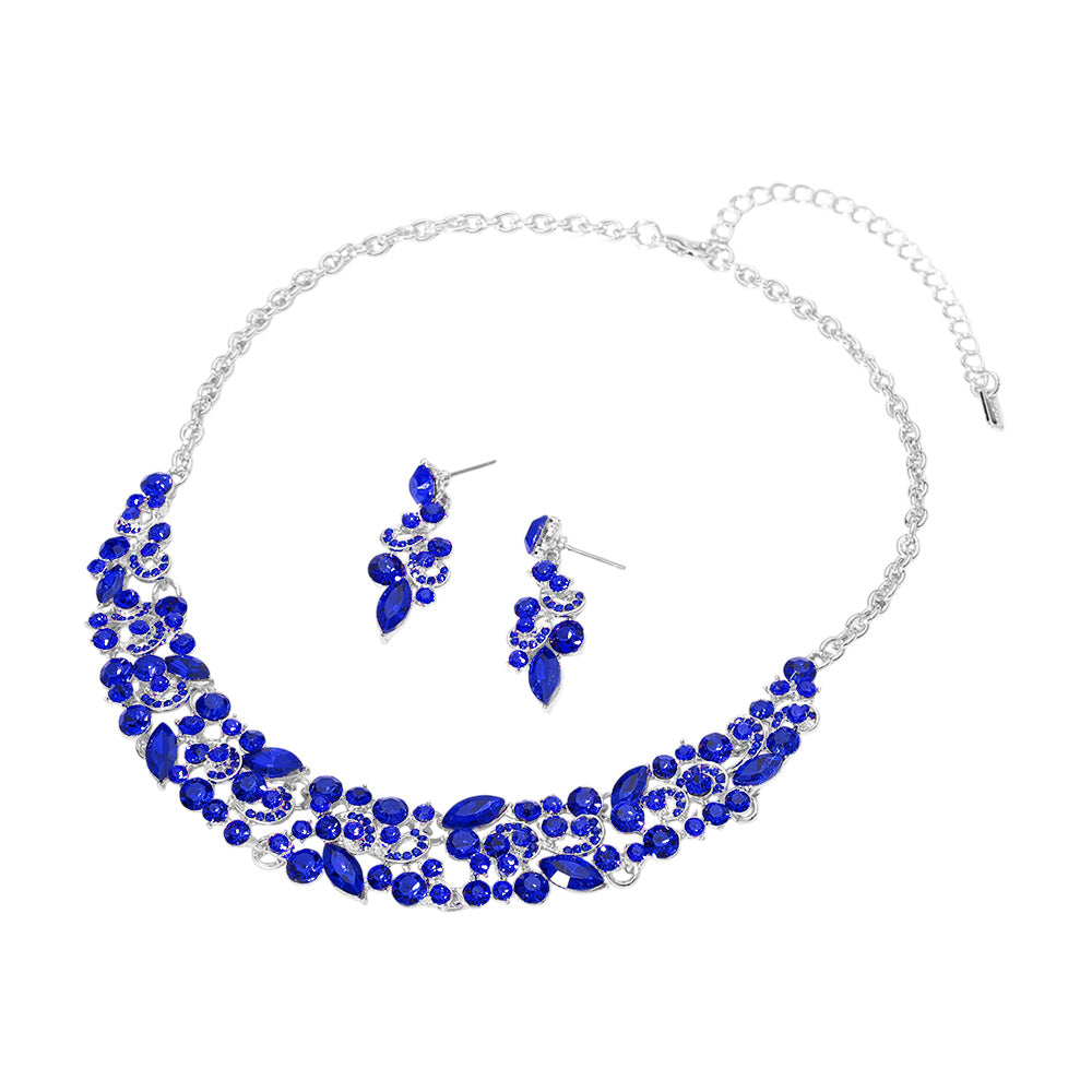 iLLASPARKZ Round Marquise Stone Cluster Embellished Evening Necklace