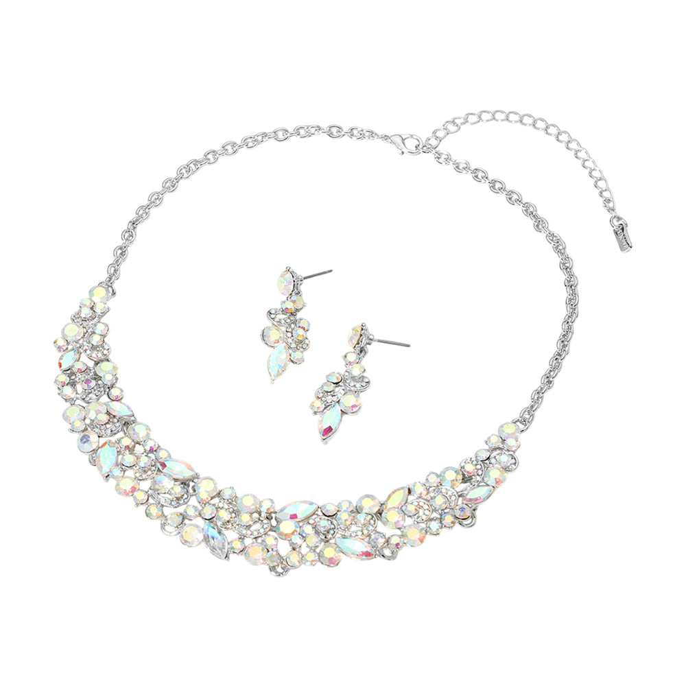 iLLASPARKZ Round Marquise Stone Cluster Embellished Evening Necklace