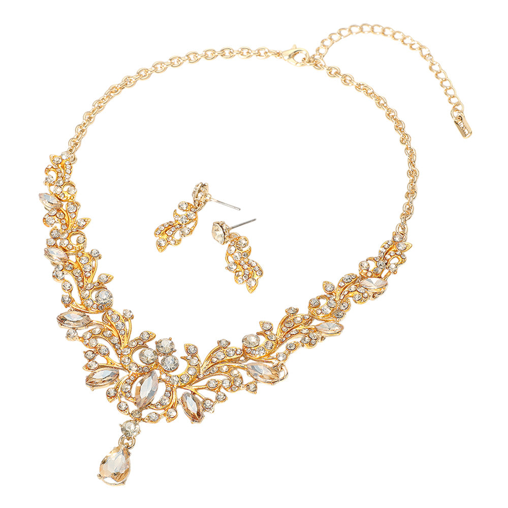 iLLASPARKZ Marquise Stone Cluster Embellished Evening Necklace