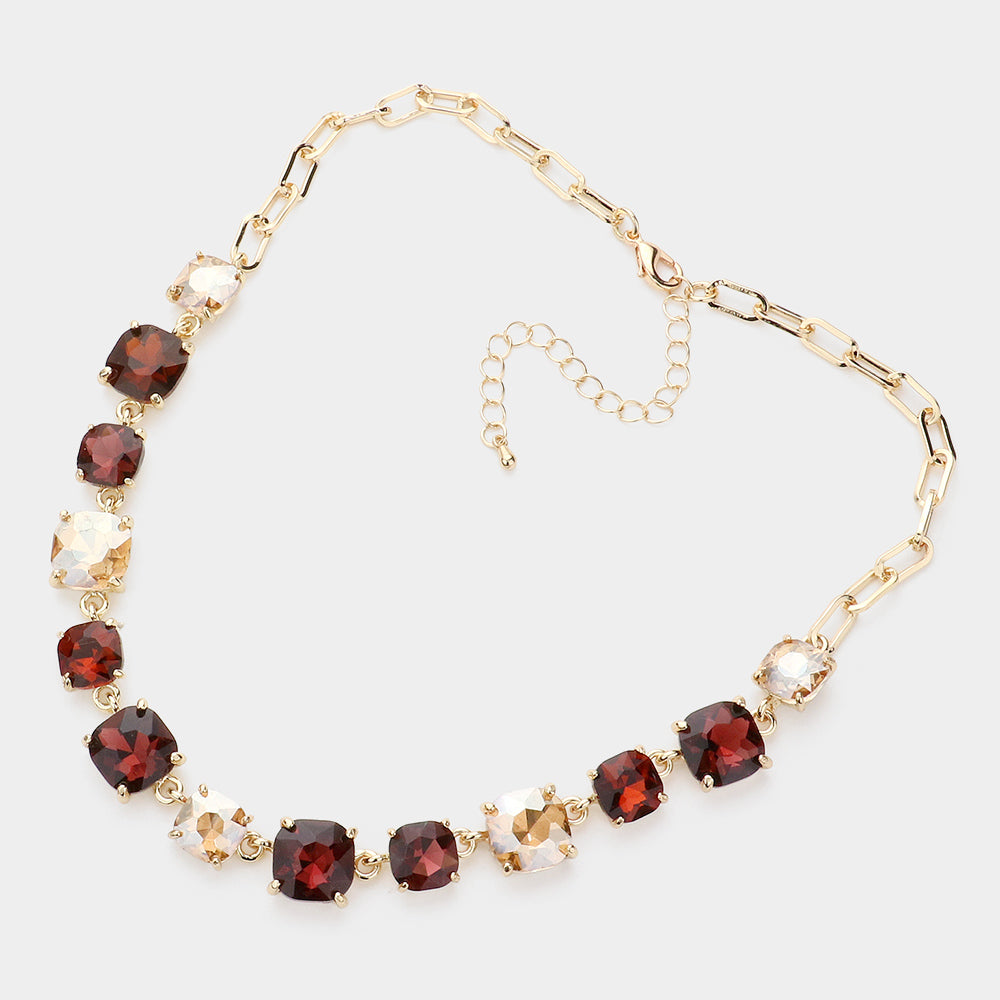 iLLASPARKZ Cushion Square Stone Link Evening Necklace