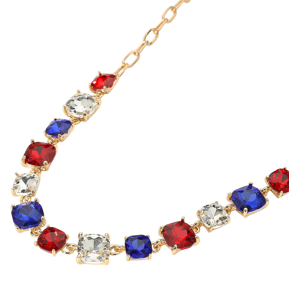 iLLASPARKZ American USA Cushion Square Stone Link Evening Necklace