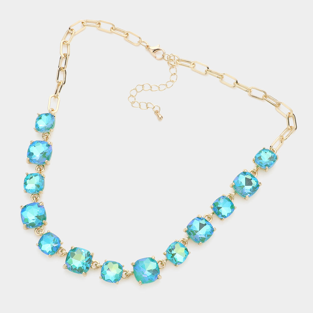 iLLASPARKZ Cushion Square Stone Link Evening Necklace