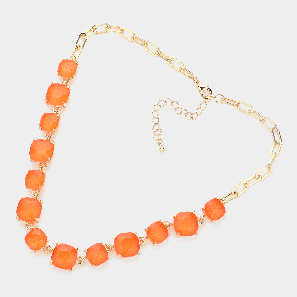 iLLASPARKZ Cushion Square Stone Link Evening Necklace