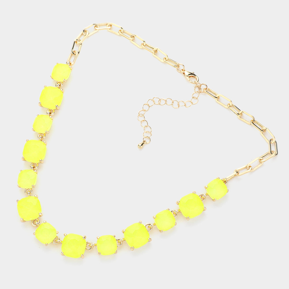 iLLASPARKZ Cushion Square Stone Link Evening Necklace
