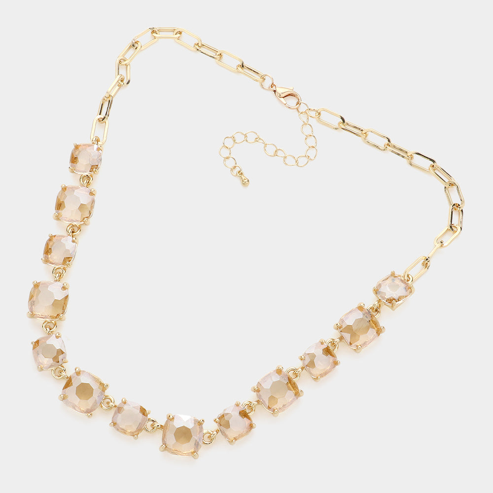 iLLASPARKZ Cushion Square Stone Link Evening Necklace