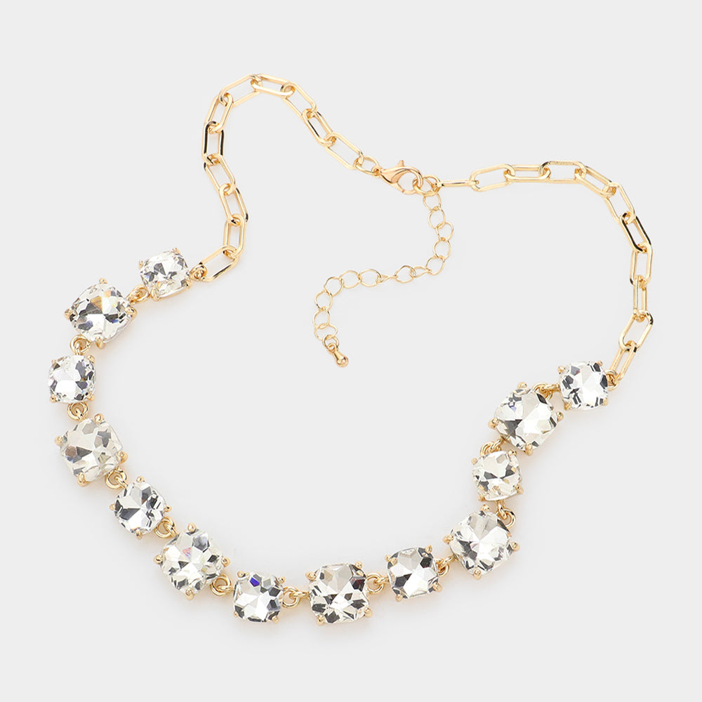 iLLASPARKZ Cushion Square Stone Link Evening Necklace