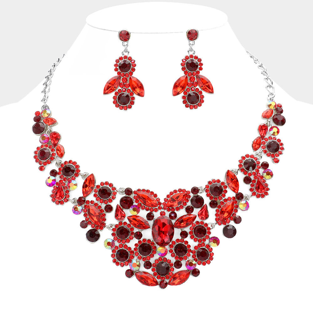 iLLASPARKZ Floral Crystal Rhinestone Cluster Evening Necklace