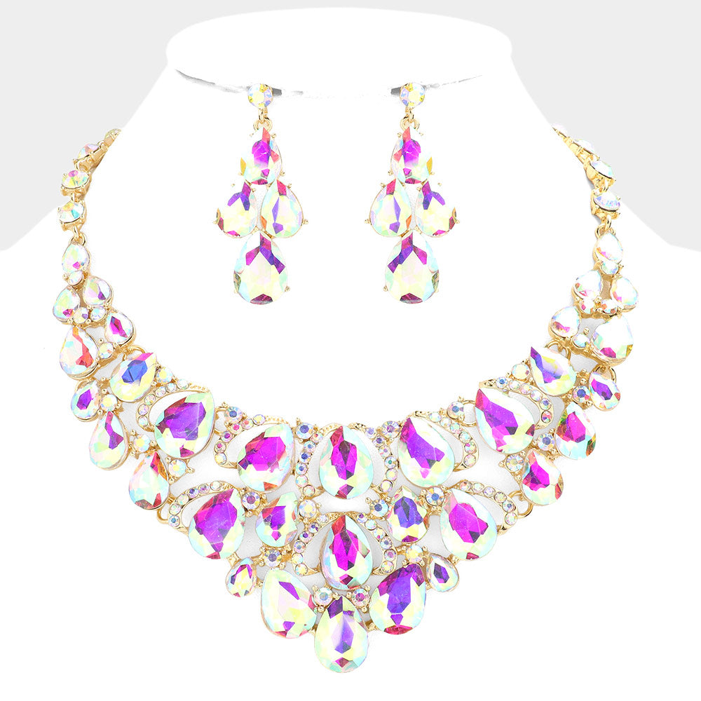 iLLASPARKZ Teardrop Stone Cluster Evening Necklace
