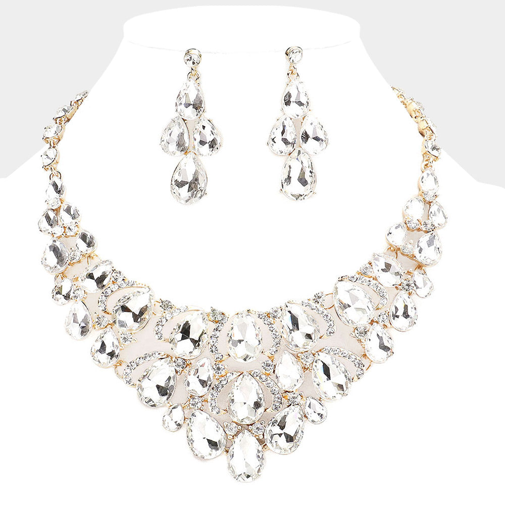 iLLASPARKZ Teardrop Stone Cluster Evening Necklace